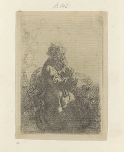 Jerome knæler i bøn og kigger ned Recueil de quatre-vingt-cinq estampes originales (serietitel) af Rembrandt van Rijn