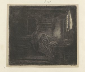 Hieronymus i en mørk studievertrek Samling af 85 originale tryk (serietitel) af Rembrandt van Rijn
