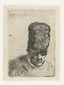 Hovedet af en gammel mand med en høj pelshat af Rembrandt van Rijn
