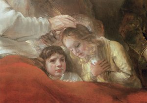 Jakob velsigner Josefs sønner, 1656 (detalje af 244314) af Rembrandt van Rijn