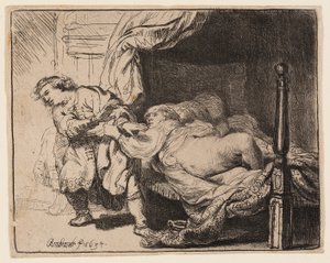 Josef og Potifars kone af Rembrandt van Rijn