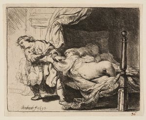 Josef og Potifars kone af Rembrandt van Rijn