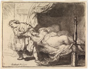 Josef og Potifars kone af Rembrandt van Rijn