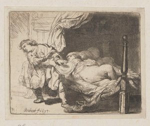 Josef og Potifars kone af Rembrandt van Rijn