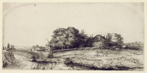 Landskab med hølade og en flok får, ca. 1652 (ætsning og tørnål på papir)