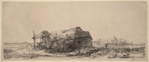 Landskab med en hytte og en høstak: Aflang af Rembrandt van Rijn