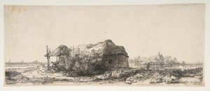 Landskab med et sommerhus og en hølade, 1641. af Rembrandt van Rijn