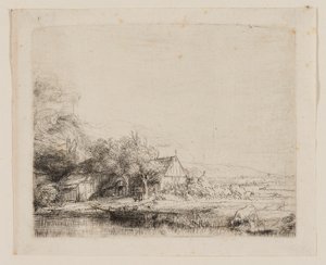 Landskab med en ko, der drikker af Rembrandt van Rijn
