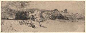 Landskab med en gårdbygning og "Huset med tårnet" af Rembrandt van Rijn