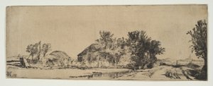 Landskab med et bondehus langs en vej ved siden af en kanal, ca. 1652. af Rembrandt van Rijn