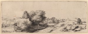 Landskab med en mælkemand af Rembrandt van Rijn