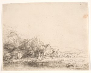 Landskab med en ko, der drikker af Rembrandt van Rijn