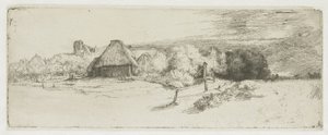 Landskab med en landbrugsbygning og »huset med tårnet« af Rembrandt van Rijn