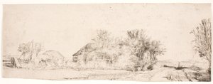 Landskab med en vej langs en kanal af Rembrandt van Rijn