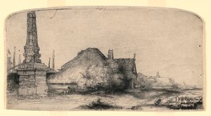 Landskab med en Obelisk af Rembrandt van Rijn