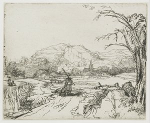 Landskab med en sportsmand og hunde af Rembrandt van Rijn