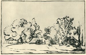 Landskab med to hytter, c1650-1655, 1943. af Rembrandt van Rijn
