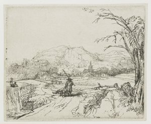 Landskab med fårehyrde og hunde (»Den lille jæger«) af Rembrandt van Rijn