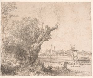 Landskab. "De Omval" af Rembrandt van Rijn