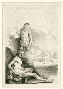 Mandlig nøgenfigur, siddende og stående af Rembrandt van Rijn