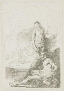 Mandlig nøgenfigur, siddende og stående af Rembrandt van Rijn