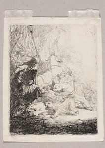 En lille løvejagt (med to løver) af Rembrandt van Rijn