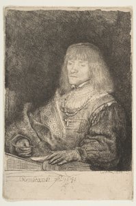 Mand ved et skrivebord iført kors og kæde, 1641. af Rembrandt van Rijn