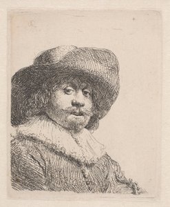 Mand i bredskygget hat og ryg af Rembrandt van Rijn