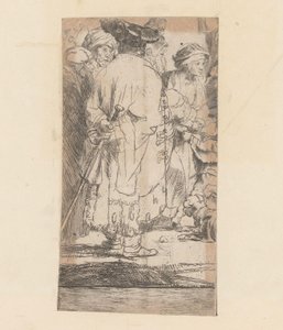 Mand i kappe, set bagfra Hundrede Gulden billede af Rembrandt van Rijn