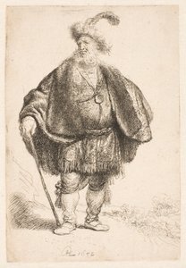 Mand iført orientalsk dragt og en pelshue med fjer af Rembrandt van Rijn