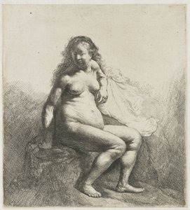 Nøgen kvinde på en høj Nøgen kvinde på en høj af Rembrandt van Rijn