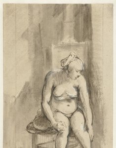Nøgen kvinde sidder ved et komfur Nøgen kvinde, siddende ved et komfur af Rembrandt van Rijn