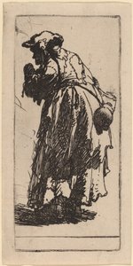 Gammel tiggerkvinde med en græskar af Rembrandt van Rijn