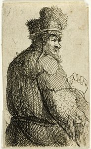 Gammel mand set bagfra, profil til højre: halvfigur af Rembrandt van Rijn