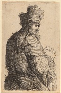 Gammel mand set bagfra, profil til højre af Rembrandt van Rijn
