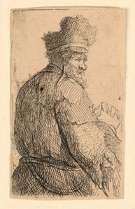 Gammel mand set bagfra, profil til højre: halvfigur af Rembrandt van Rijn