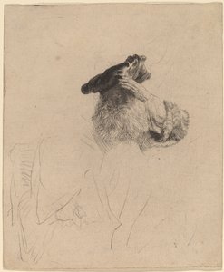 Gammel mand, der skygger for øjnene med sin hånd af Rembrandt van Rijn
