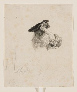 En gammel mand, der skygger for øjnene med hånden af Rembrandt van Rijn