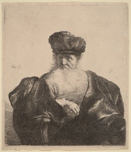 Gammel mand med skæg, pelshue og fløjlskappe af Rembrandt van Rijn