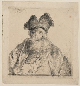Gammel mand med en flækket pelshue af Rembrandt van Rijn