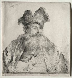 Gammel mand med delt pelshue, 1640. af Rembrandt van Rijn