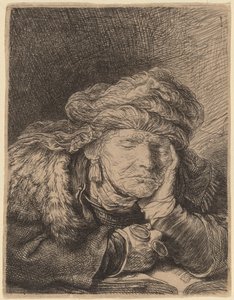 Gammel kvinde sover af Rembrandt van Rijn