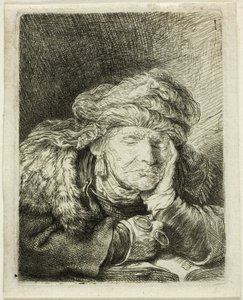 Gammel kvinde sover af Rembrandt van Rijn