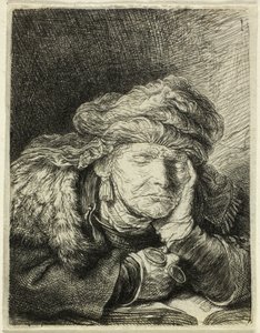 Gammel kvinde sover af Rembrandt van Rijn