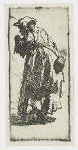 Gammel tiggerkvinde med en kalabas af Rembrandt van Rijn