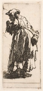 Gammel tiggerkvinde med en kalabas af Rembrandt van Rijn