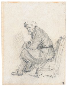 Gammel mand i turban, siddende i profil, drejer til venstre af Rembrandt van Rijn