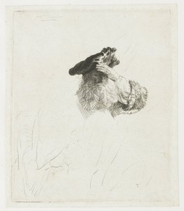 En gammel mand, der skærmer for solen med hånden af Rembrandt van Rijn