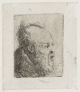 Gammel, skægget mand med munden halvt åben af Rembrandt van Rijn