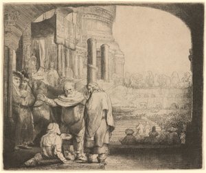 Peter og Johannes helbreder den krøblinge ved templets port af Rembrandt van Rijn